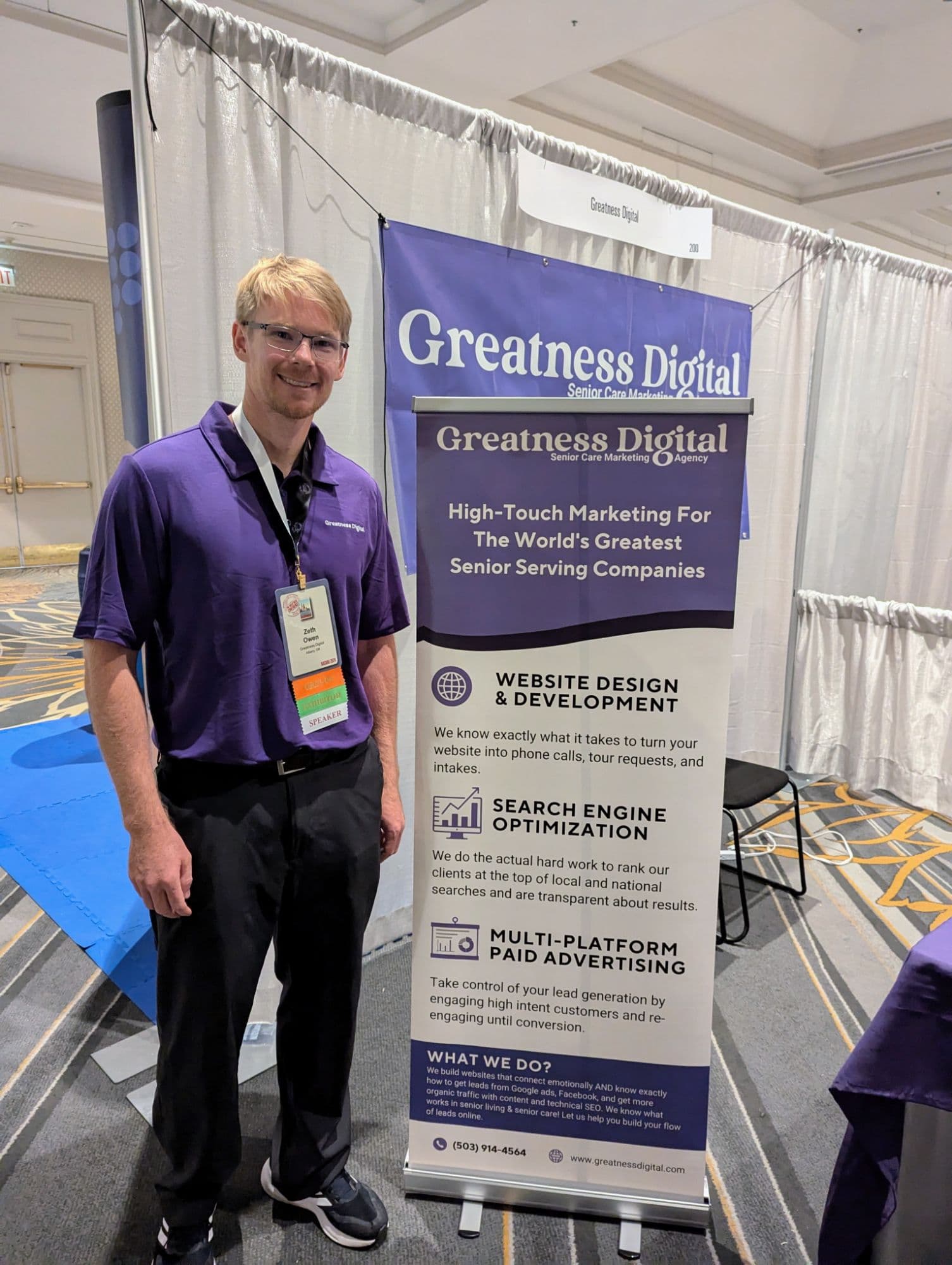 Zeth Owen at the Greatness Digital booth